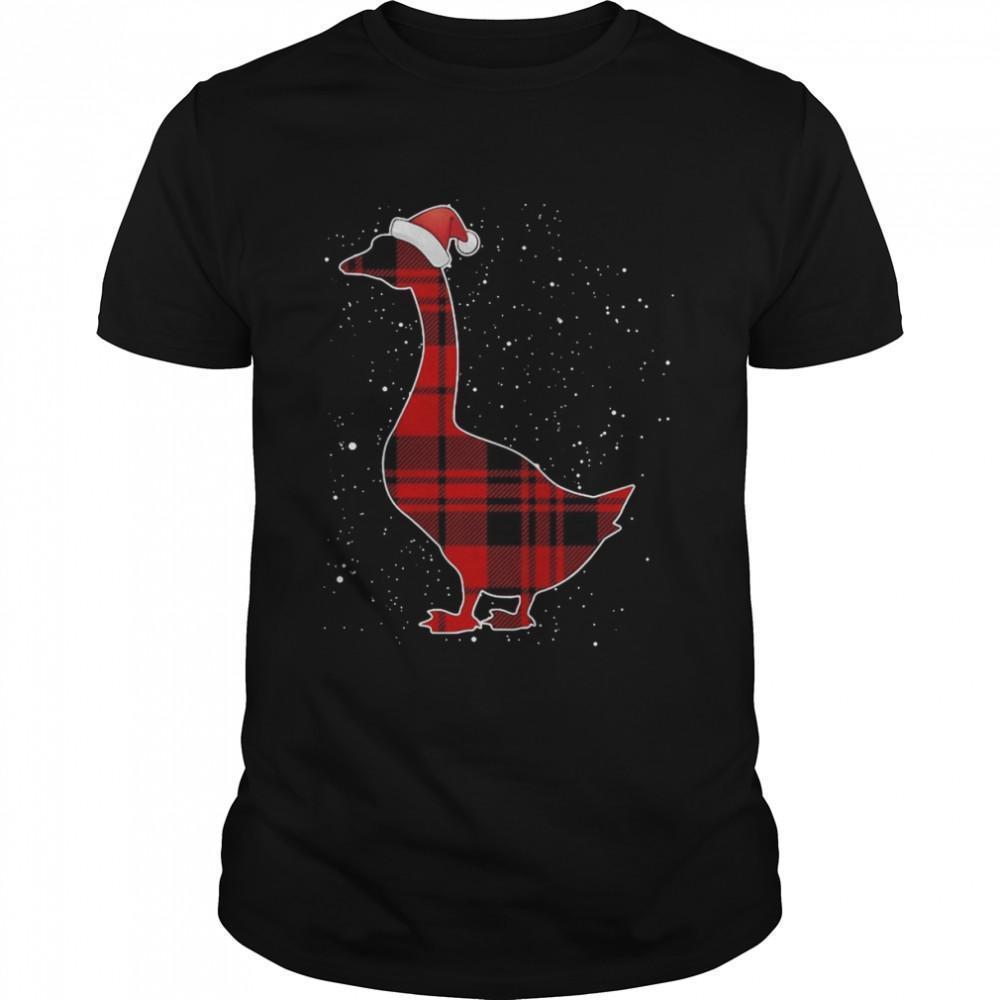 Santa Red Plaid Goose Bird Christmas Xmas Matching Pajama  T-Shirt